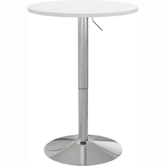 Lunpog Ronde bartafel - hoge bistrotafel - in hoogte verstelbaar van 69 tot 91 cm - metalen onderstel en draaiplateau van hout - wit Blanc