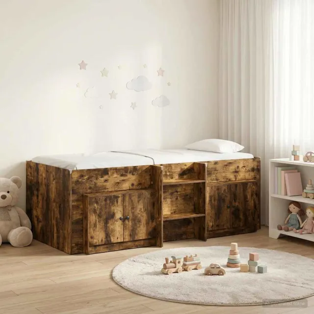 vidaXL Loft Bed Frame met Kast 3 st Gerookt eiken Bewerkt hout Bruin