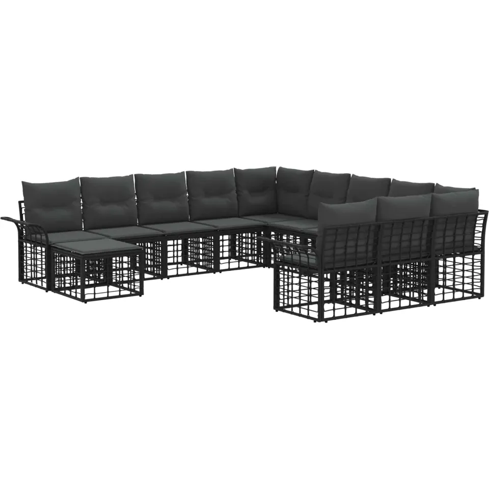 vidaXL Tuinbankenset 12 st Zwart en Donkergrijs poly rattan, foto 3