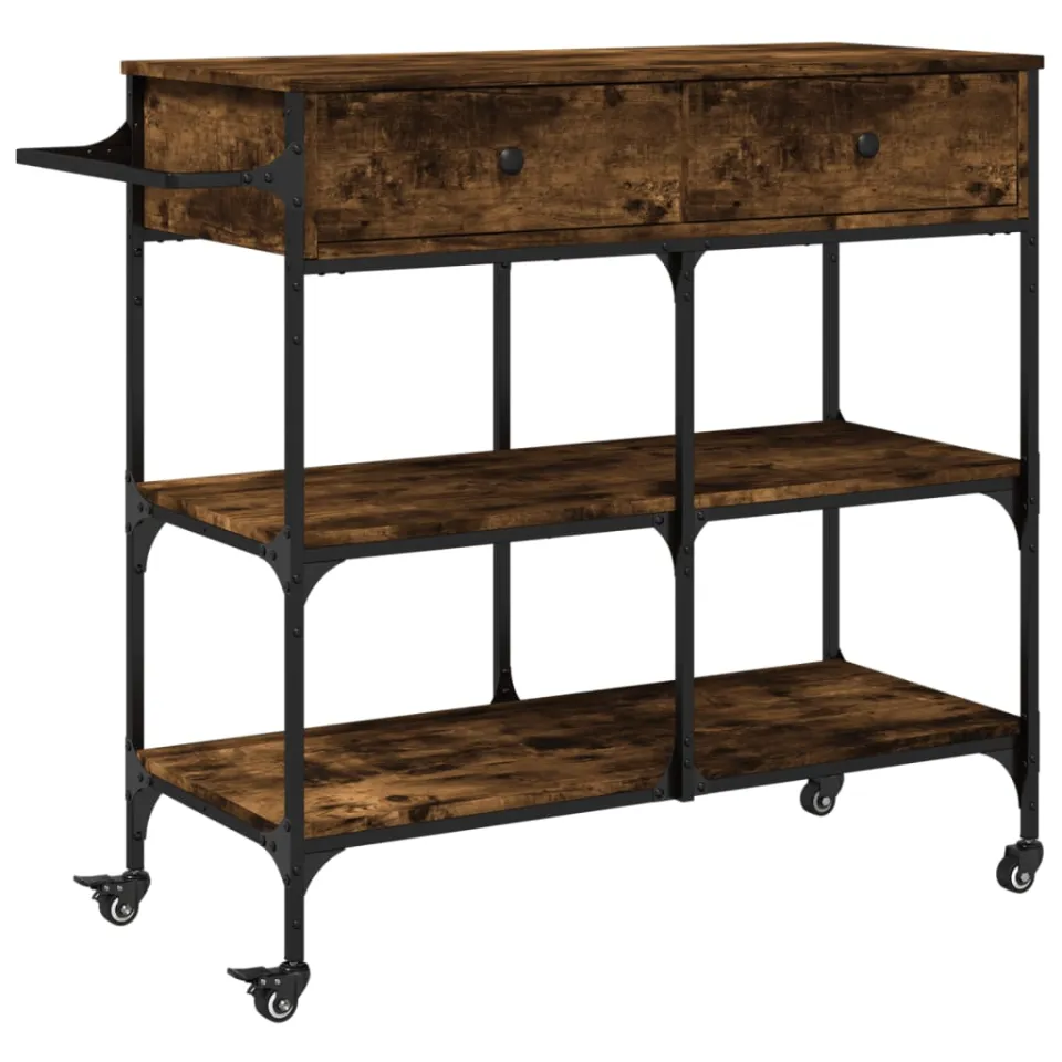 vidaXL Keukentrolley 105x42x95 cm bewerkt hout gerookt eikenkleurig Bruin