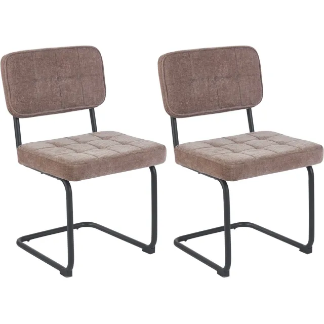 Colenis Buisframe Stoel Kita - Eetkamerstoel - Set van 2 - Taupe - Chenille Stof - Metalen Frame - Industrieel Design