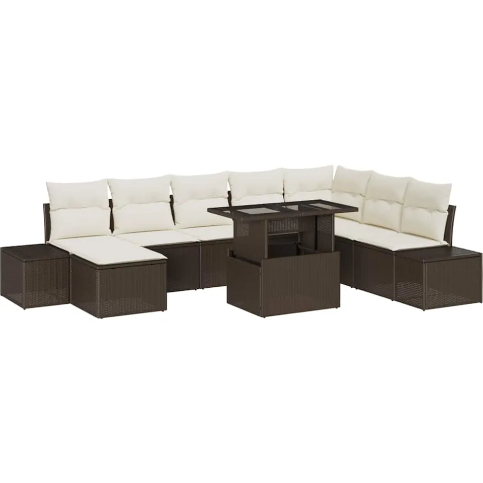 vidaXL Tuin Sofa Set 9 st Bruin en Crème poly rattan, foto 4
