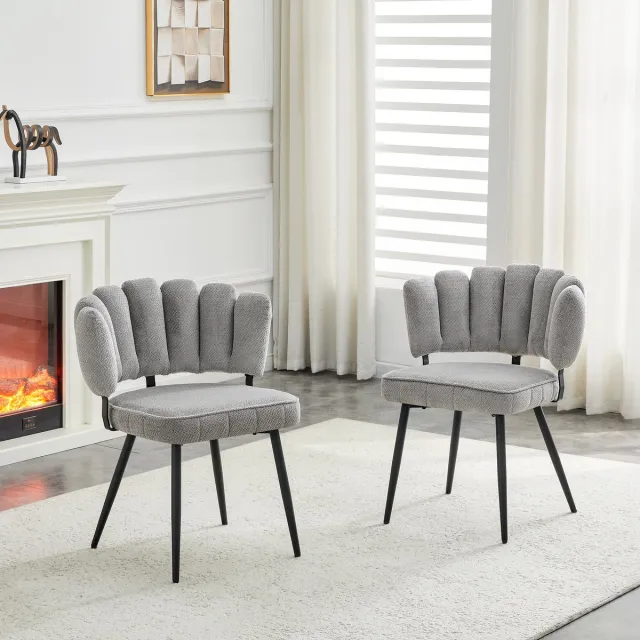 MODFU Eetkamerstoelen - Waaiervormige Rugleuning - Gestoffeerd - Modern - Eetkamer - Stof En Metaal - Lichtgrijs En Zwart Zwart, Grijs