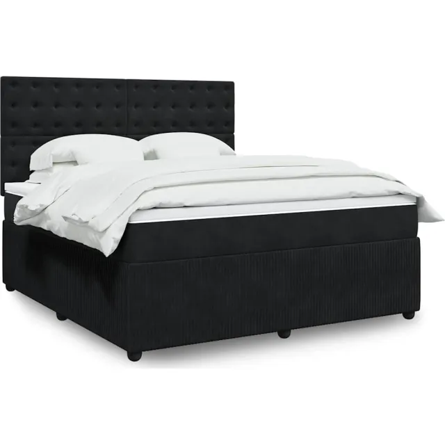 vidaXL Boxspring met matras fluweel zwart 180x200 cm