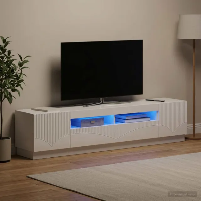 vidaXL LED tv-meubel HOORN 3 st Hoogglans Wit Bewerkt hout, foto 2