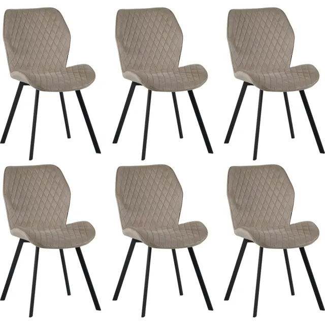Colenis Rio eetkamerstoel - Set Van 6 - Beige - Fluweel - Velvet - Industrieel - Stoel
