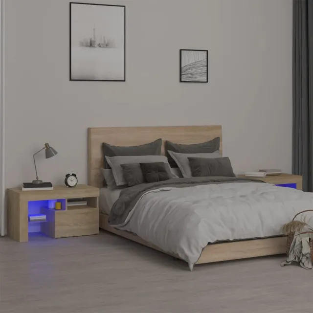 vidaXL Nachtkastjes 2 st LED-verlichting 70x36,5x40 cm sonoma eiken, foto 2