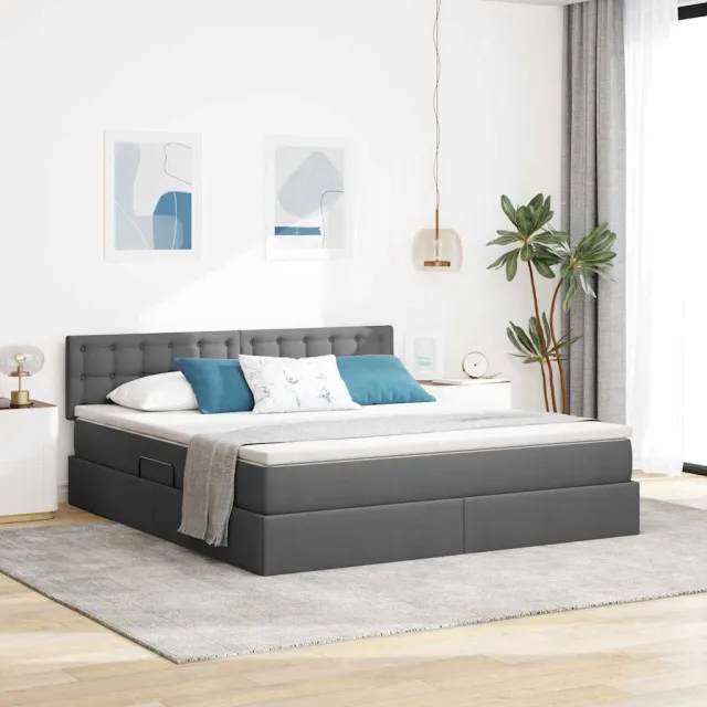 vidaXL LED Opslagbed met Matras Donkergrijs 180 x 200 cm Stof