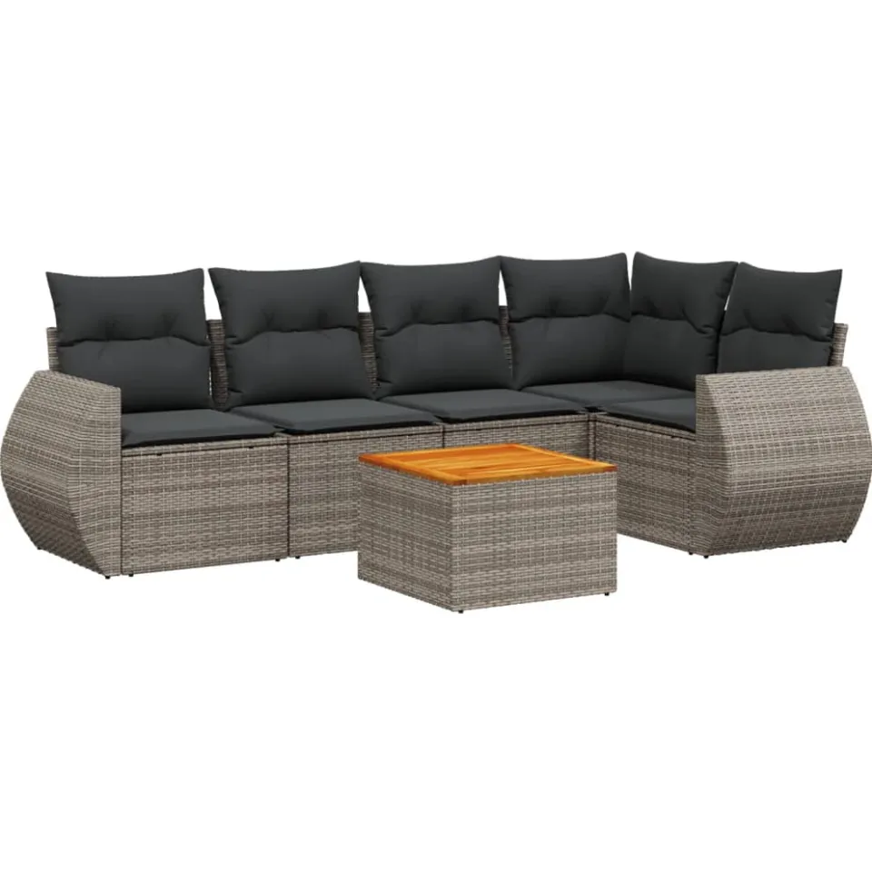 vidaXL 6-delige Loungeset met kussens poly rattan grijs, foto 3