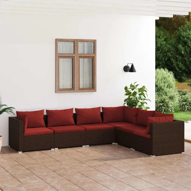 vidaXL 6-delige Loungeset met kussens poly rattan bruin, foto 2