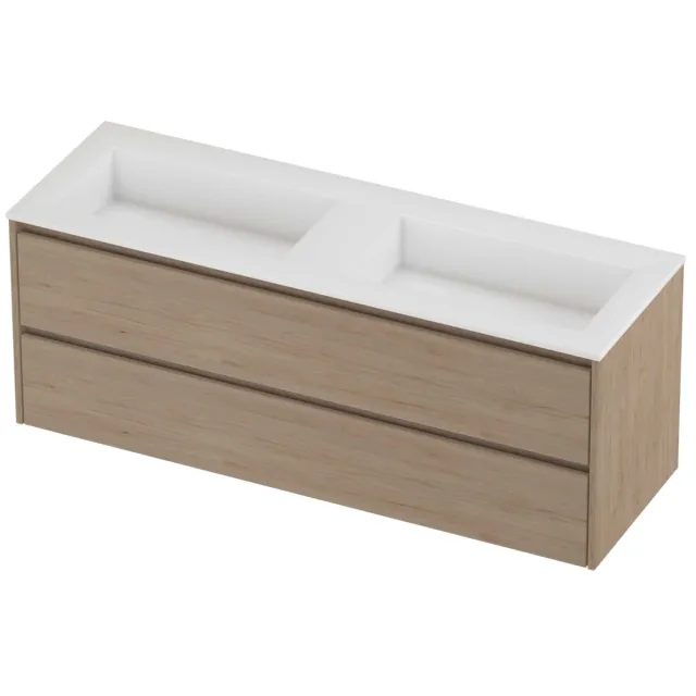 Proline Aristo Badmeubelset Polystone Elegant Dubbel 140x46x54 cm Glans Wit Ideal Oak Eiken