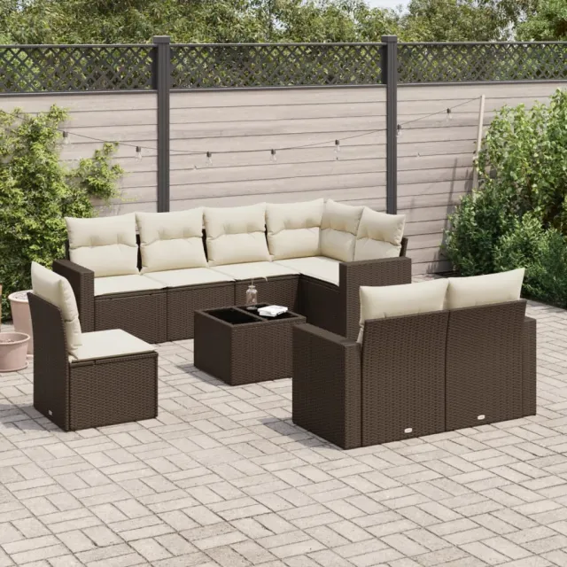 vidaXL 9-delige Loungeset met kussens poly rattan bruin, foto 2