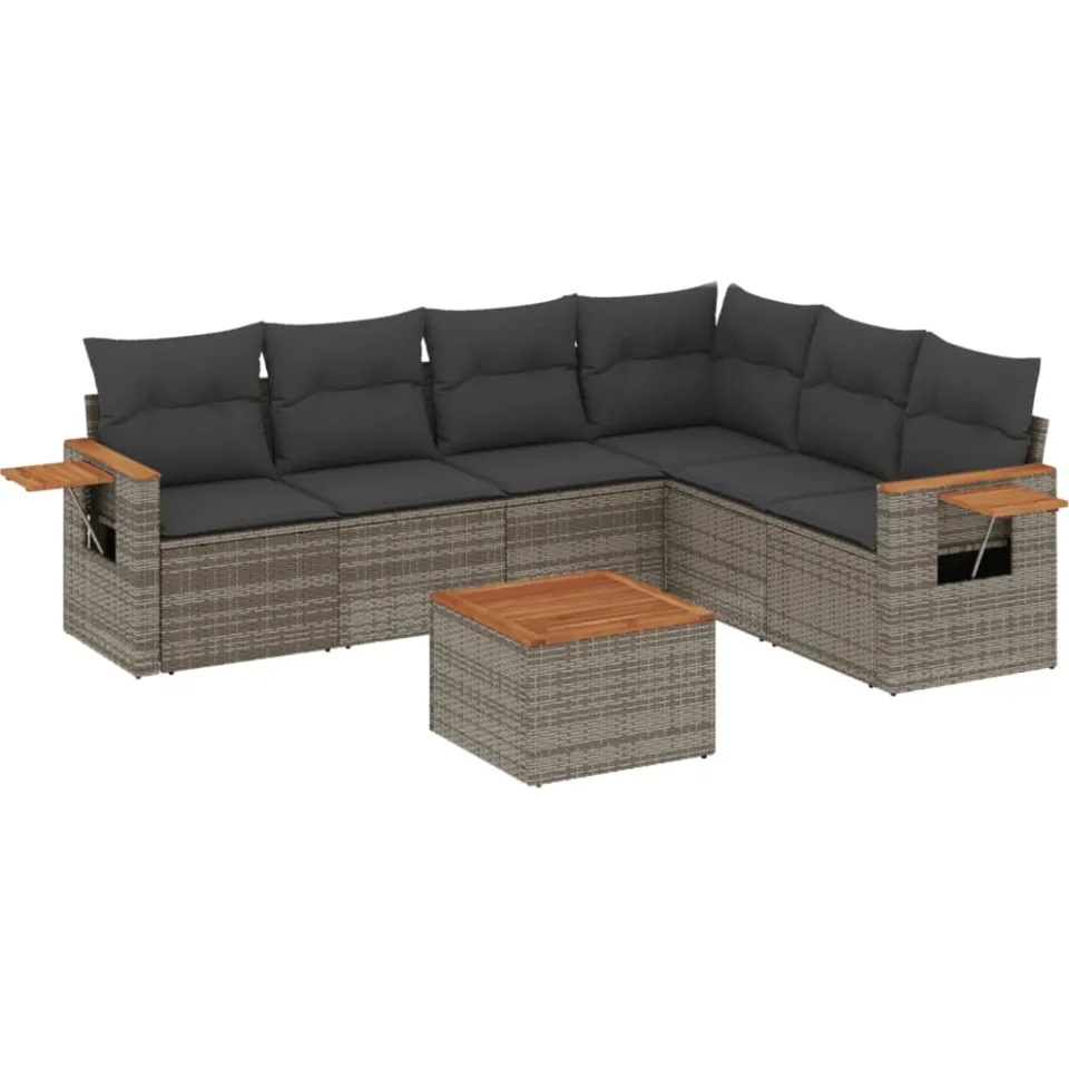 vidaXL 7-delige Loungeset met kussens poly rattan grijs, foto 3