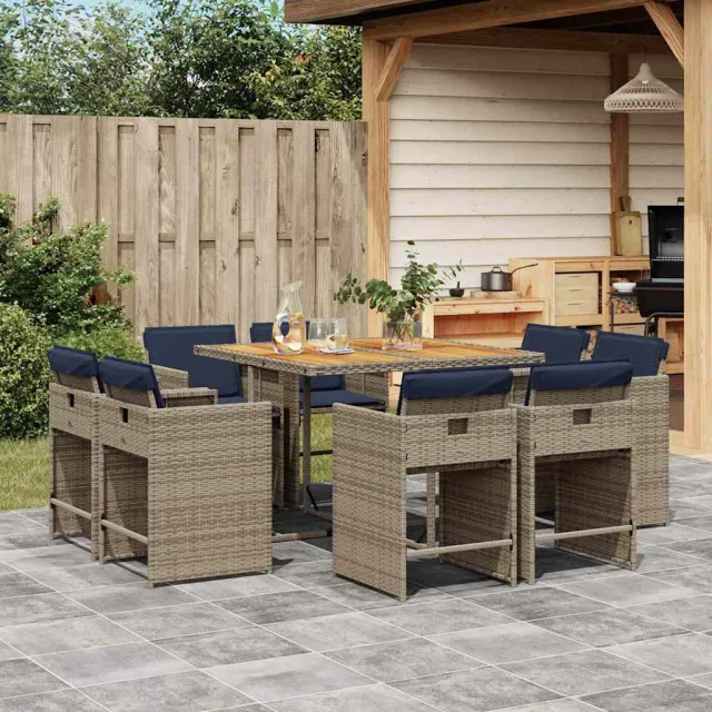 vidaXL 9-delige tuinset met kussens, grijs polyrotan