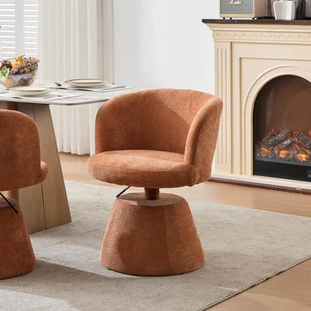 KOMHTOM Barkruk - In hoogte verstelbaar - 360° draaibaar - Chenille bekleding - Terracotta Oranje