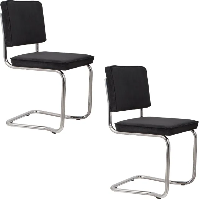 Zuiver Ridge Kink Rib Eetkamerstoelen Zwart - Set van 2