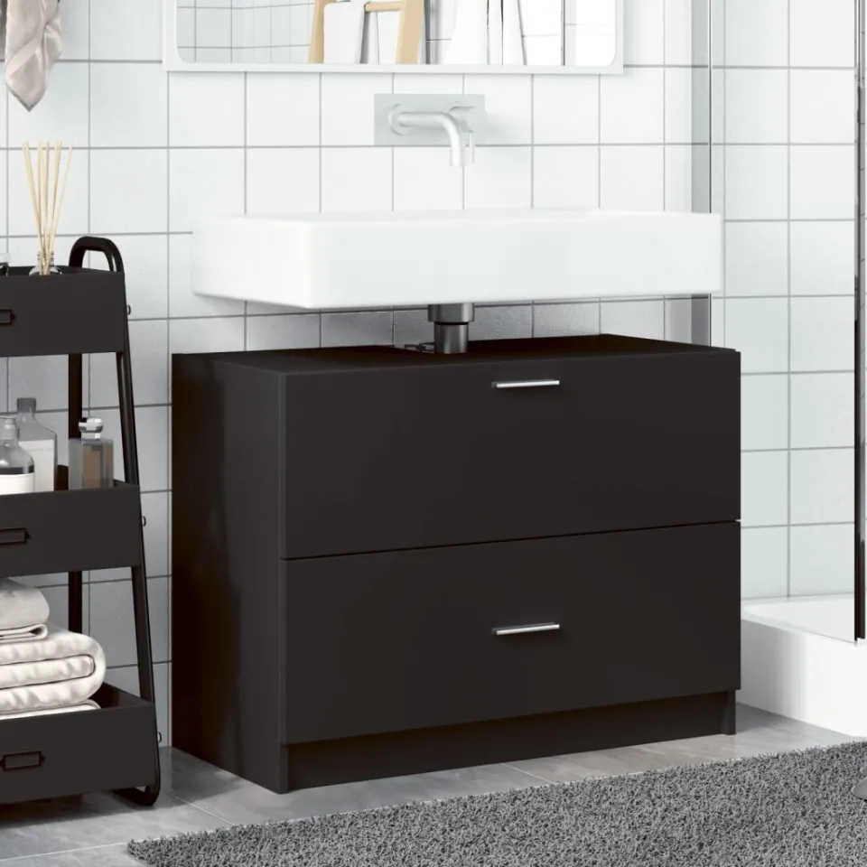 vidaXL Wastafelkast 78x37x59 cm bewerkt hout zwart, foto 3