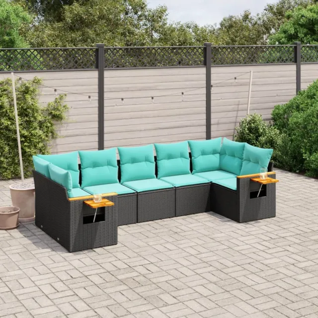 vidaXL 7-delige Loungeset met kussens poly rattan zwart, foto 2