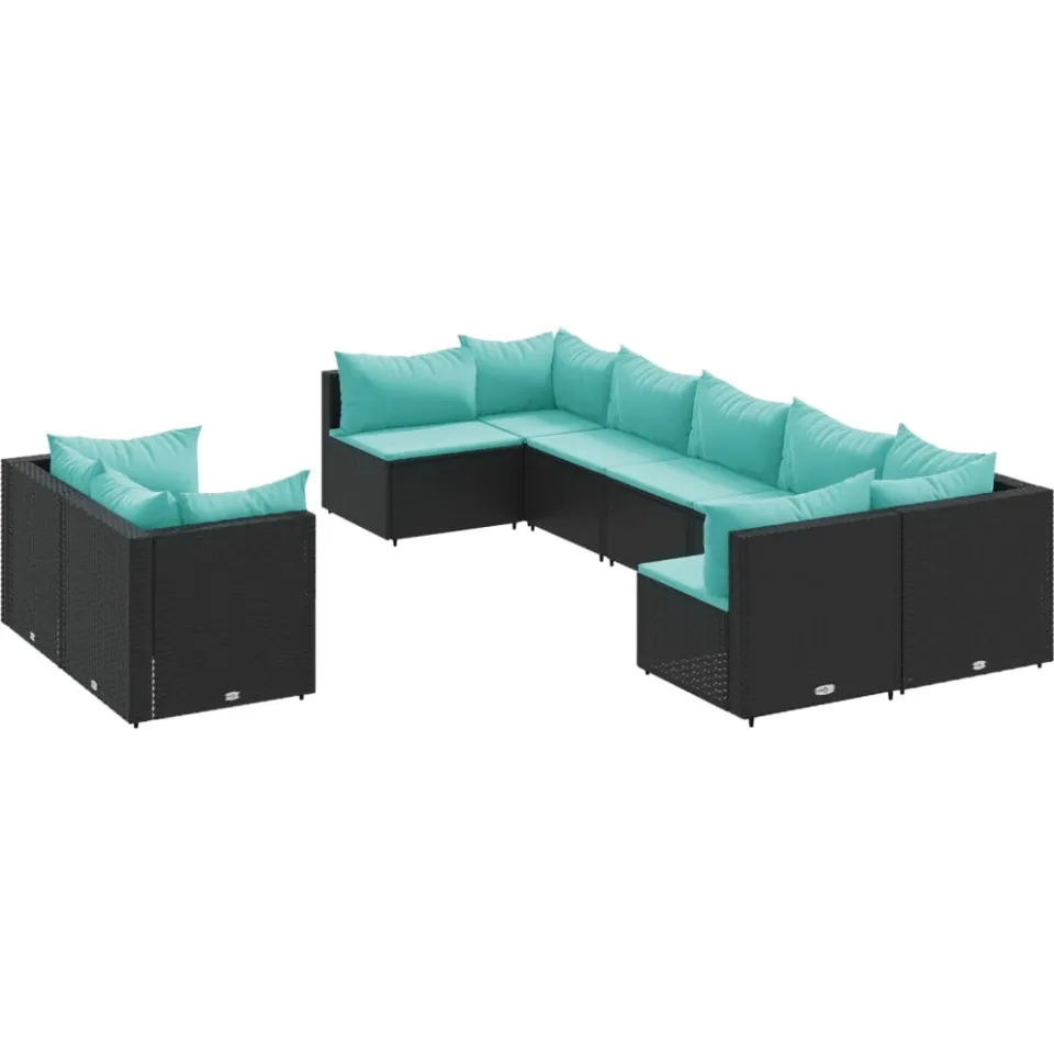 vidaXL 9-delige Loungeset met kussens poly rattan zwart, foto 3