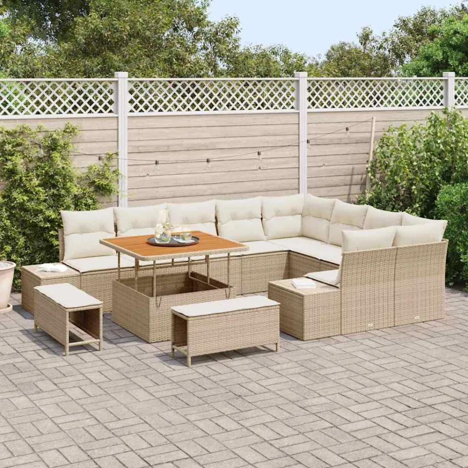 vidaXL Tuinbankenset 12 st Beige poly rattan, foto 2