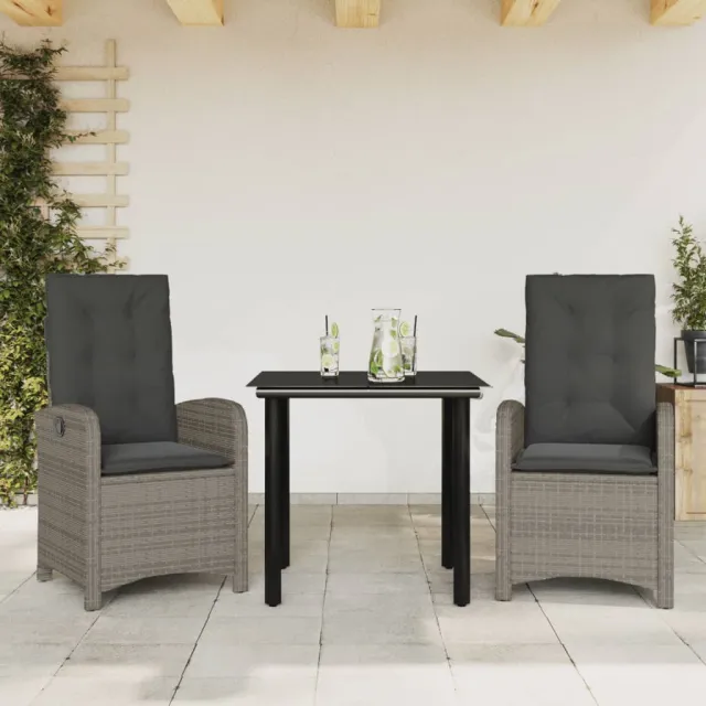 vidaXL 3-delige Tuinset met kussens poly rattan grijs, foto 2