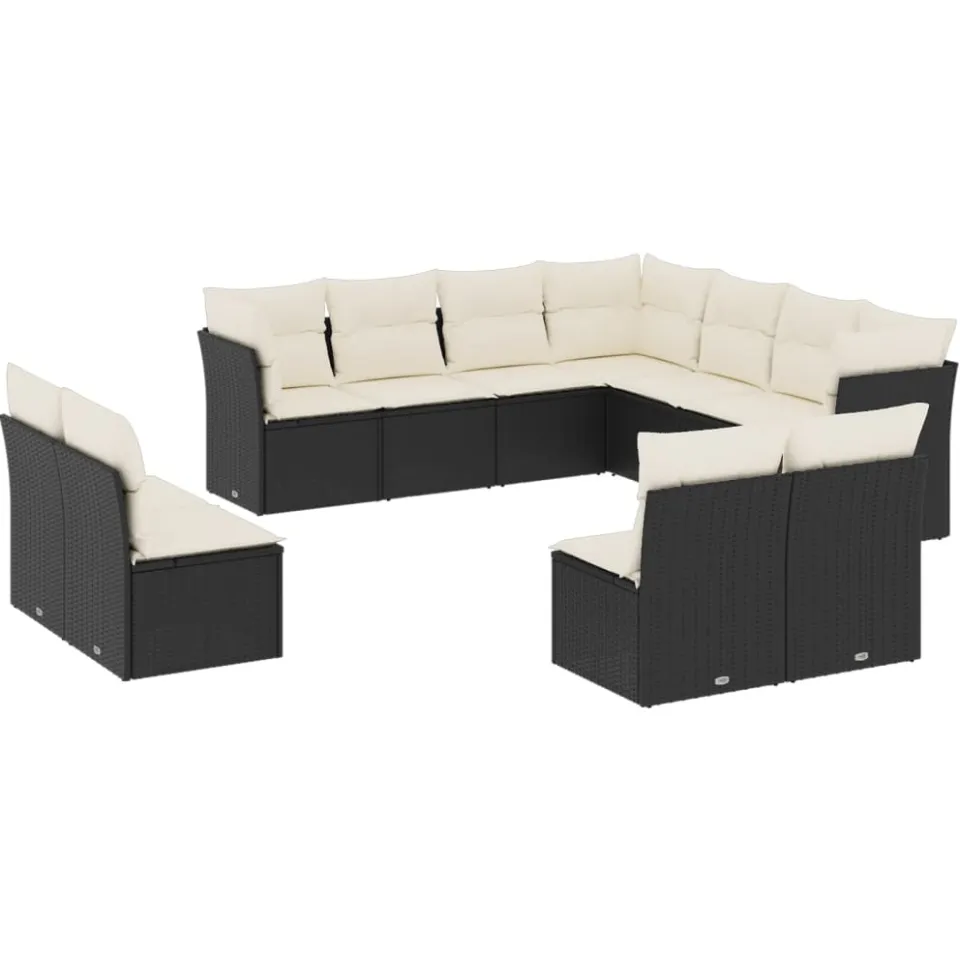 vidaXL 11-delige Loungeset met kussens poly rattan zwart, foto 3