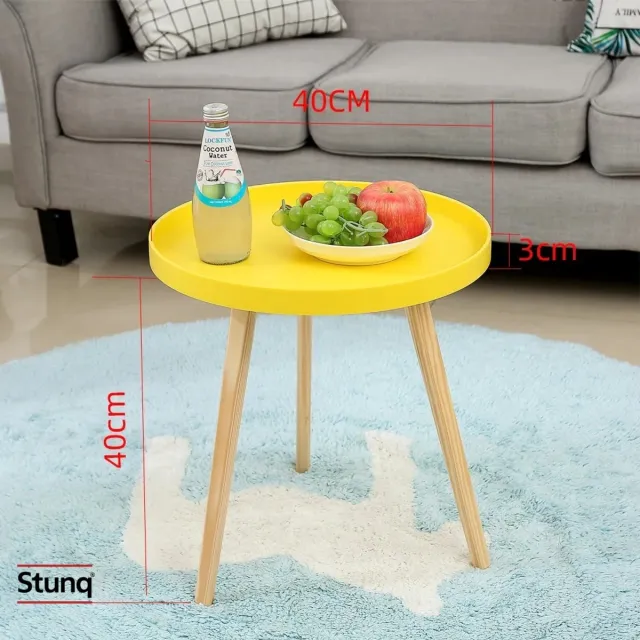 Stunq Ronde Salontafel Geel - Scandinavisch Modern Minimalistisch Bijzettafeltje met Houten Poten