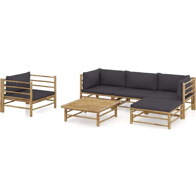 vidaXL 6-delige Loungeset met donkergrijze kussens bamboe Grijs