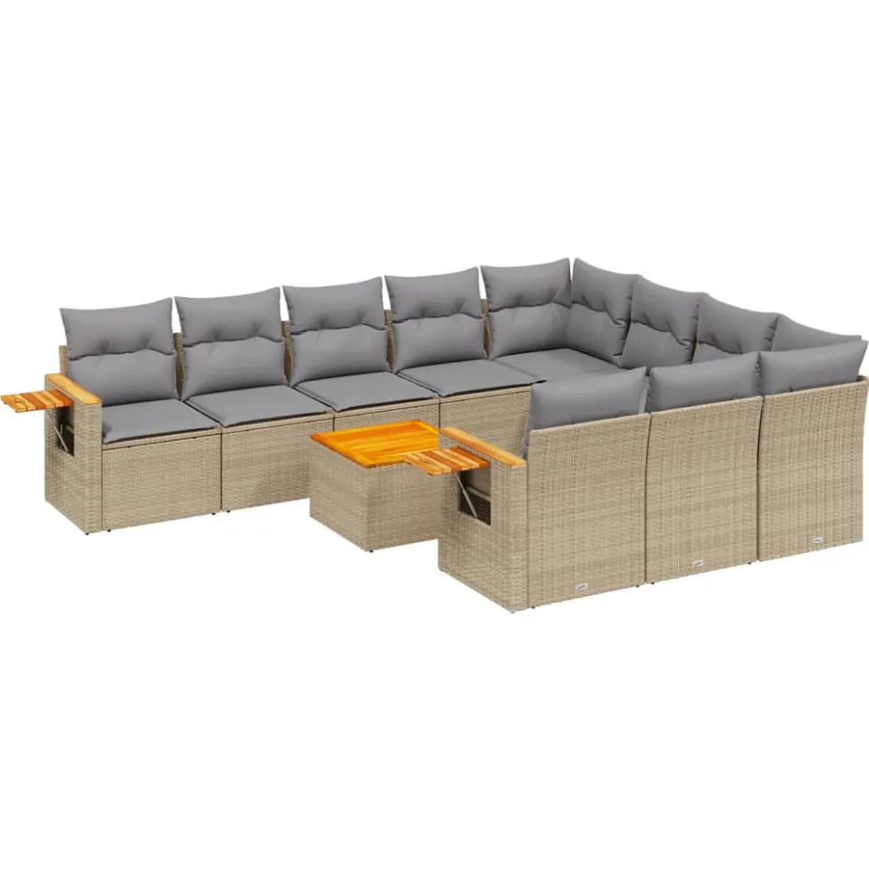 vidaXL 11-delige Tuinset met kussens poly rattan beige, foto 3