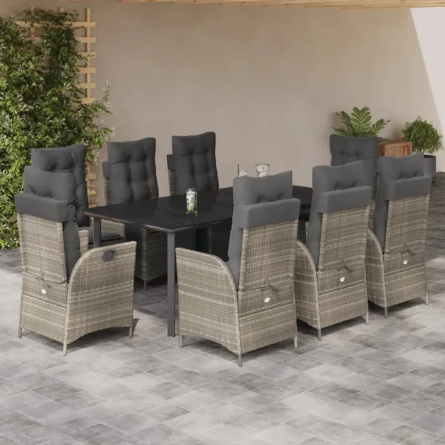 vidaXL 9-delige Tuinset met kussens poly rattan lichtgrijs grijs, foto 2