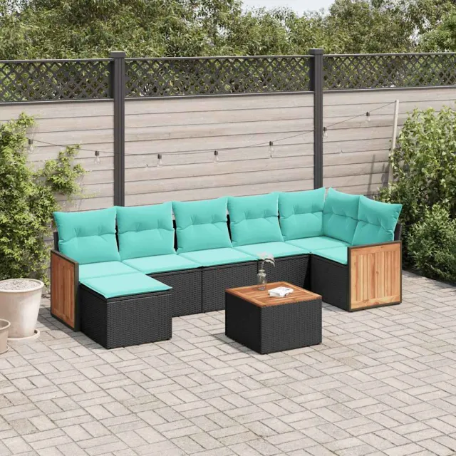 vidaXL 8-delige tuinbankset met kussens, zwart polyrotan, foto 2