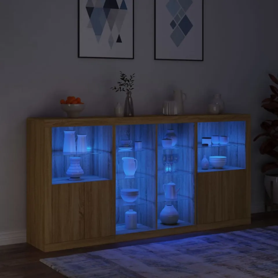 vidaXL Dressoir met LED-verlichting 202x37x100 cm sonoma eikenkleurig, foto 4