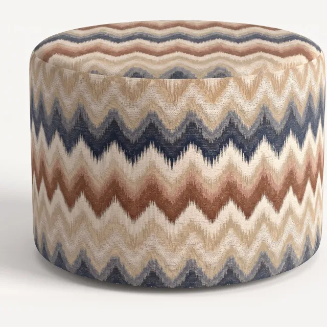 Mörgenn Poef Zigzag Terra Blue - Ronde Poef en Voetenbank - Chevron Geweven - 60x60x50 cm Zizag Terra Blue