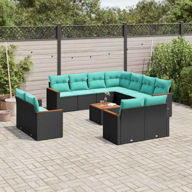 vidaXL 12-delige tuinbankset met kussens van zwart polyrotan, foto 2