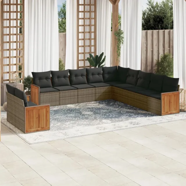 vidaXL 11-delige Loungeset met kussens poly rattan grijs, foto 2