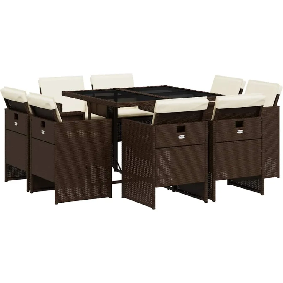 vidaXL 9-delige Tuinset met kussens poly rattan bruin, foto 3