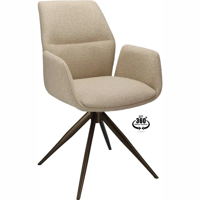 Icon Living Armstoel Waylon Stof Rhythm Beige Leg Bronze 360° Return-system