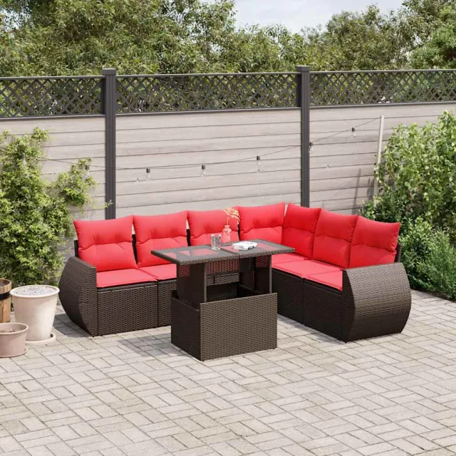 vidaXL 7-delige tuinbankset met kussens, bruin polyrotan, foto 2