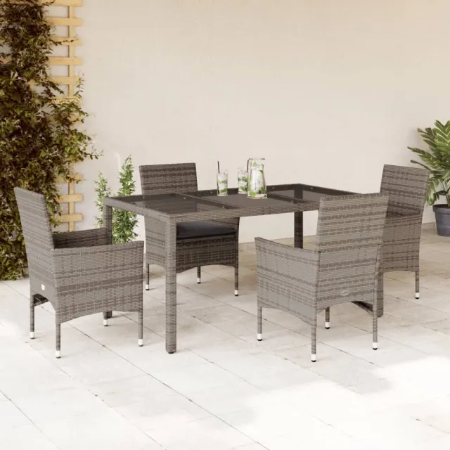 vidaXL 5-delige Tuinset met kussens poly rattan en glas grijs, foto 2