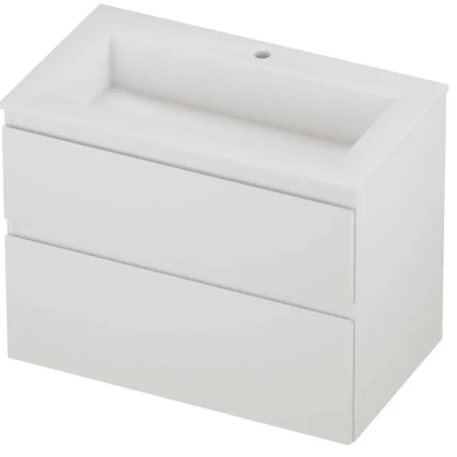 Proline Aristo Badmeubelset Polystone Elegant 1 Kraangat 80x46x62 cm Glans Wit Mat Wit