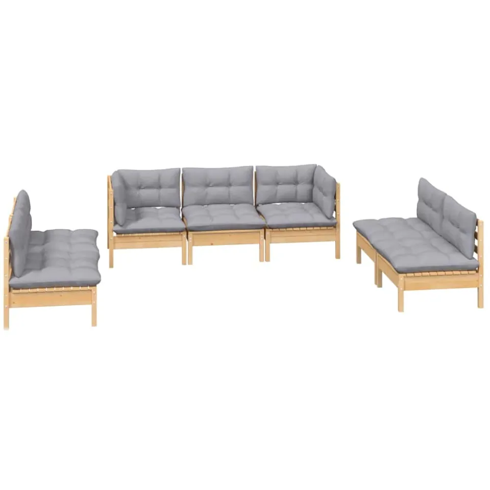 vidaXL 7-delige Loungeset met grijze kussens grenenhout grijs, foto 3