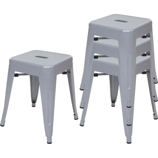 MCW Set van 4 krukken MCW-A73, metalen kruk zitkruk, metalen industrieel ontwerp stapelbaar ~ grijs