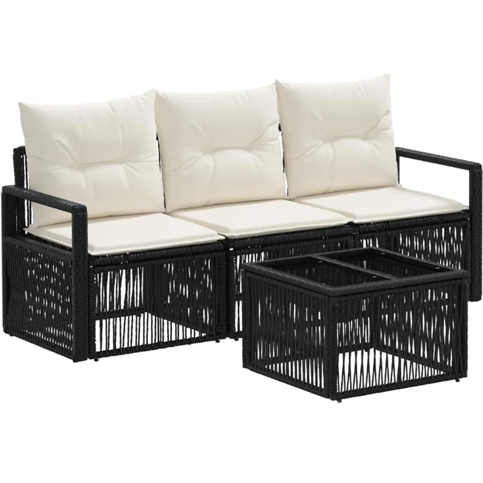 vidaXL Tuinbankenset 4 st Zwart poly rattan, foto 3