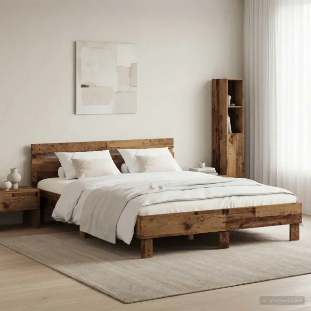 vidaXL Bedframe Oud hout 140 x 190 cm Bewerkt hout Bruin