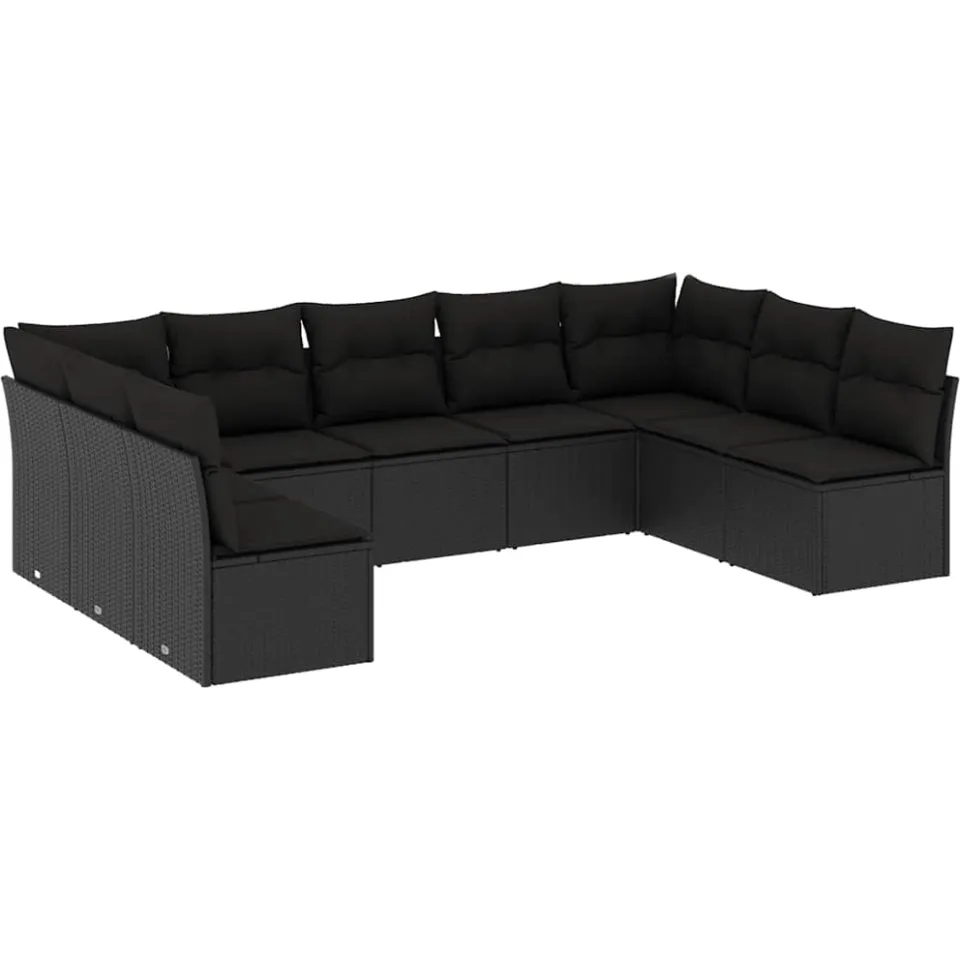 vidaXL 9-delige Loungeset met kussens poly rattan zwart, foto 3