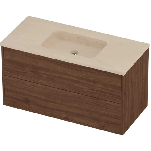 Proline Rollo Badmeubelset Hardsteen Elegant In Kader 100x46x54 cm Sand Stone Indian Walnut Houtlook