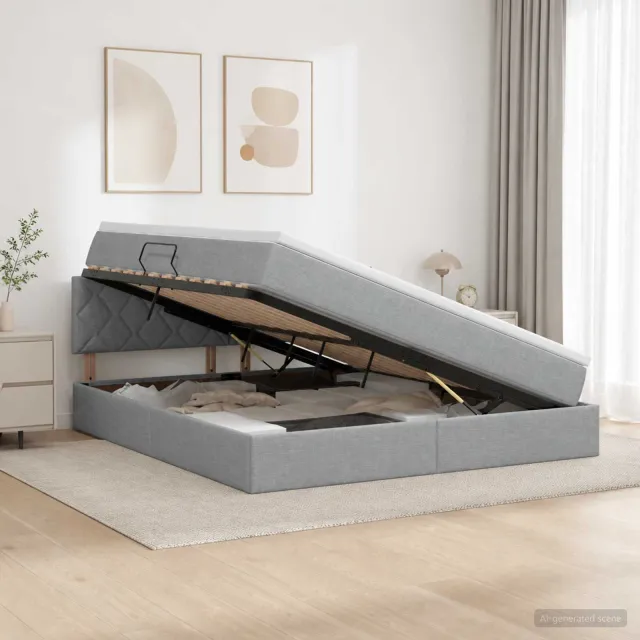vidaXL LED Opslagbed met Matras Lichtgrijs 180 x 200 cm Stof