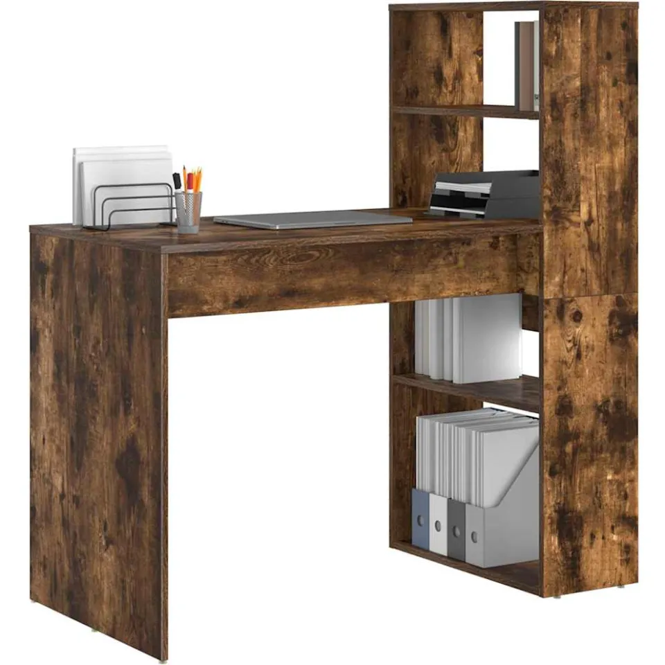 vidaXL Bureau Gerookt eiken 113 x 54 x 120 cm Bewerkt hout, foto 3
