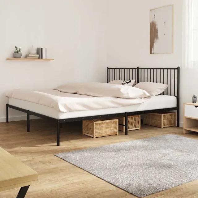 vidaXL Bedframe met hoofdbord metaal zwart 180x200 cm