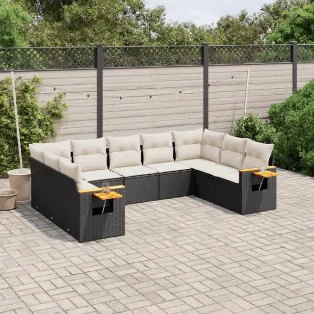 vidaXL 9-delige Loungeset met kussens poly rattan zwart, foto 2